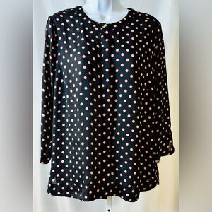 Liz Claiborne 100% Polyester Polka‎ Dot Hidden Button 3/4 Sleeve Blouse Sz M